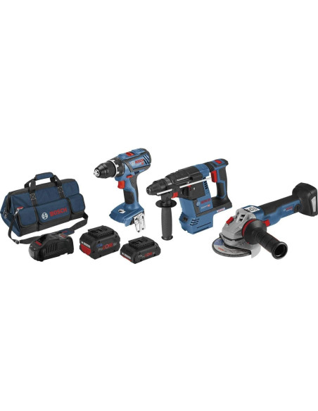 PACK 3 VISSEUSE+PERFORATEUR+MEULEUSE BOSCH 2X18V 5A