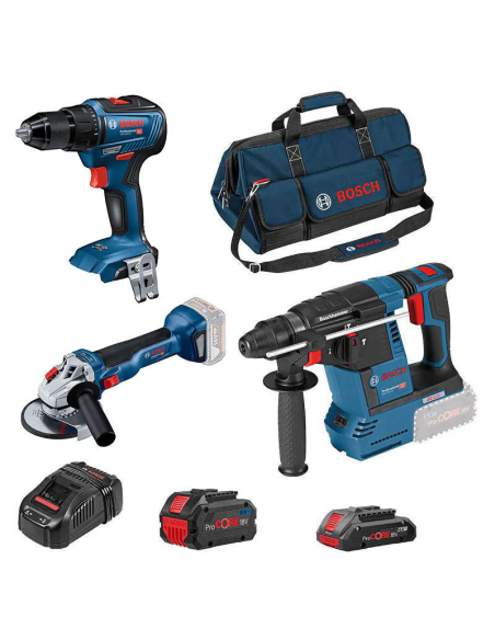 PACK 3 VISSEUSE+MEULEUSE+PERFORATEUR BOSCH 18V 4A 8A