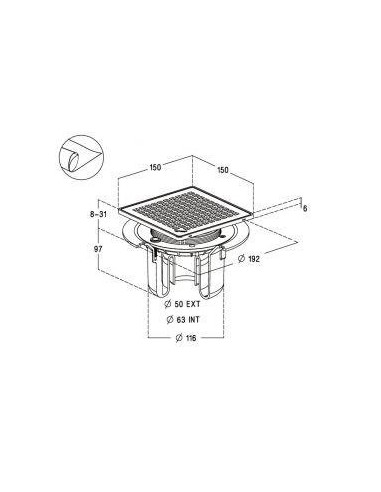 Siphon de sol plat sicax15ivnc sv+grille