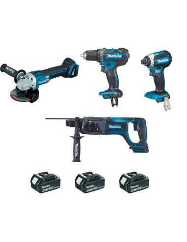 Pack 4 Machines Makita  Perceuse Visseuse + Meuleuse + Perfo-Burineur + Visseuse À Chocs 18V 5Ah