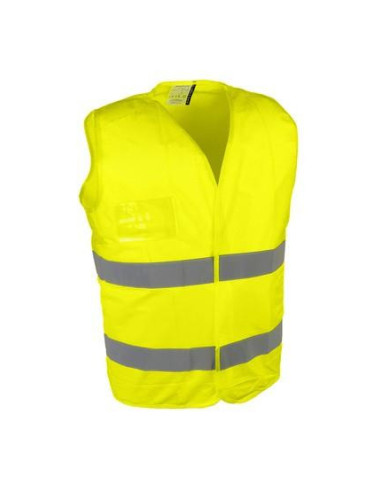 Gilet hte visib. jaune haut aere,porte badge xl