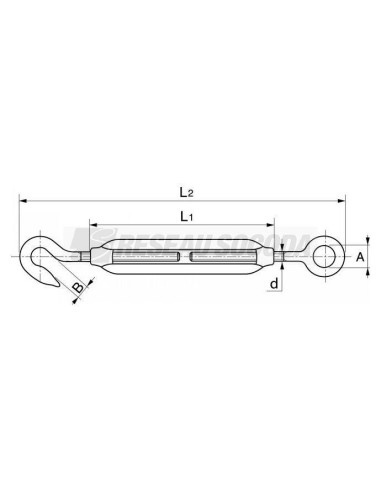 Tendeur 1 crochet 1 oeil inox diametre 10